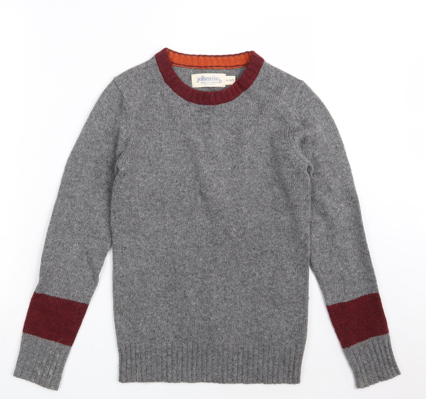 Johnnie B Boys Grey Round Neck  Wool Pullover Jumper Size 11-12 Years   - Colourblock