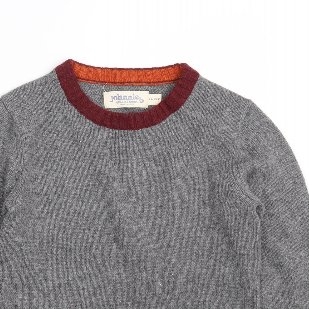 Johnnie B Boys Grey Round Neck  Wool Pullover Jumper Size 11-12 Years   - Colourblock