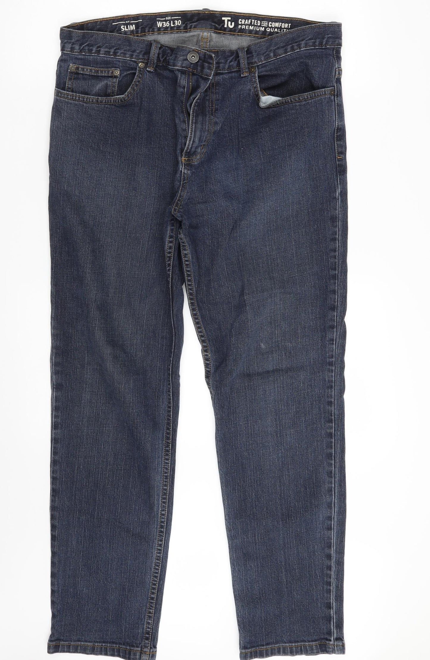 TU Mens Blue  Cotton Straight Jeans Size 36 in L30 in Slim Zip