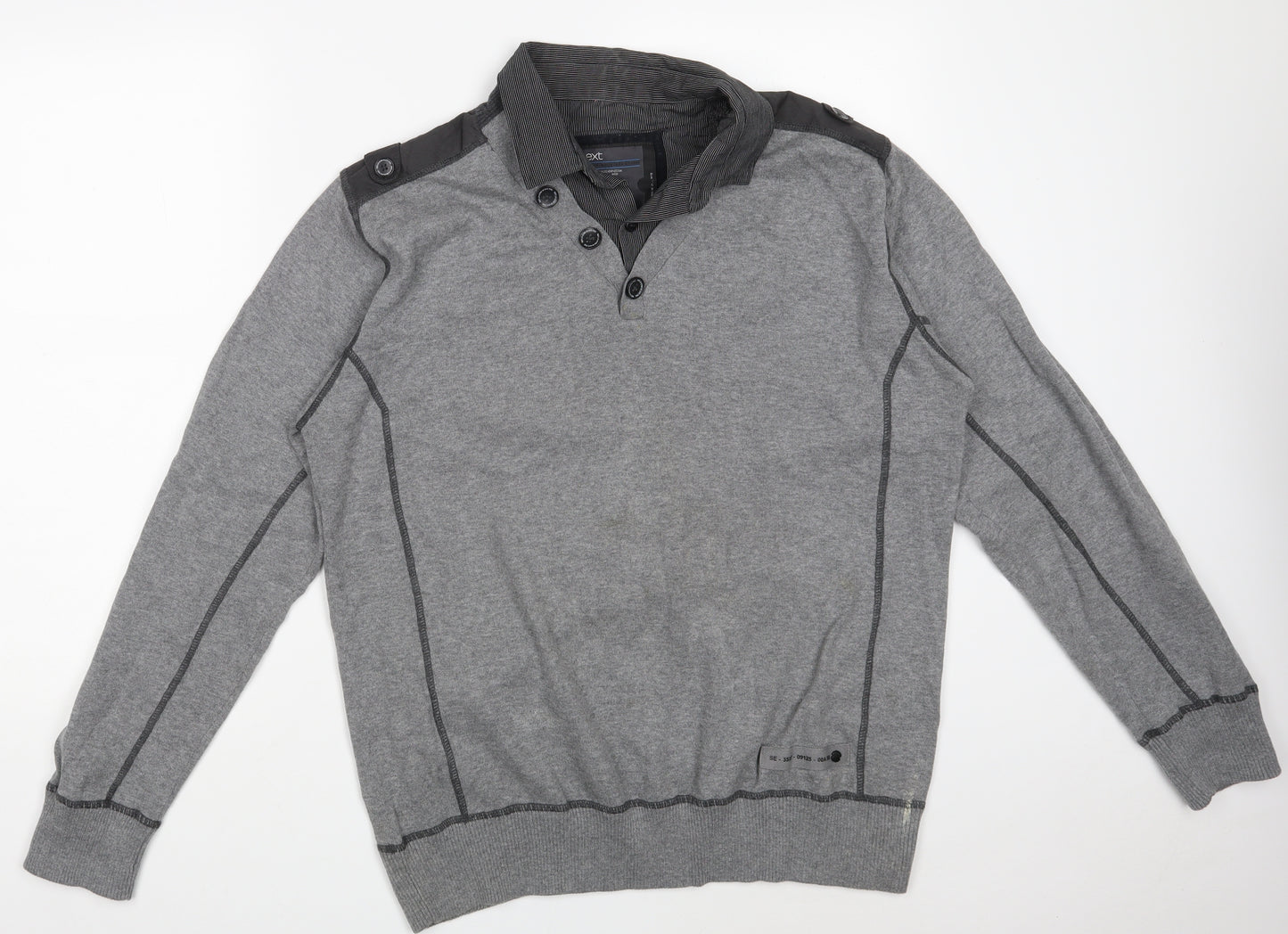 NEXT Mens Grey Collared  Cotton Pullover Jumper Size L