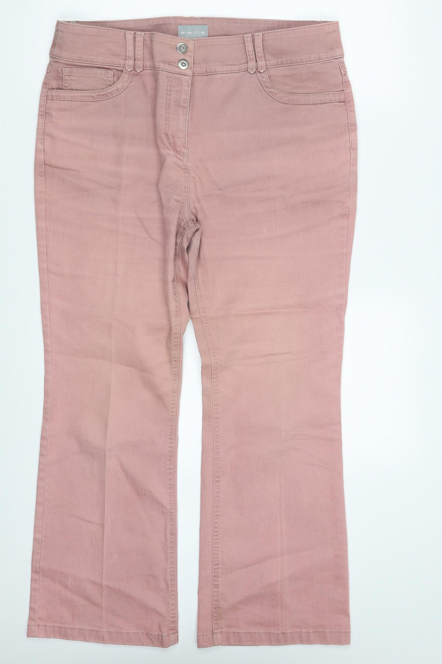 Per Una Womens Pink  Cotton Bootcut Jeans Size 16 L27 in Regular Zip