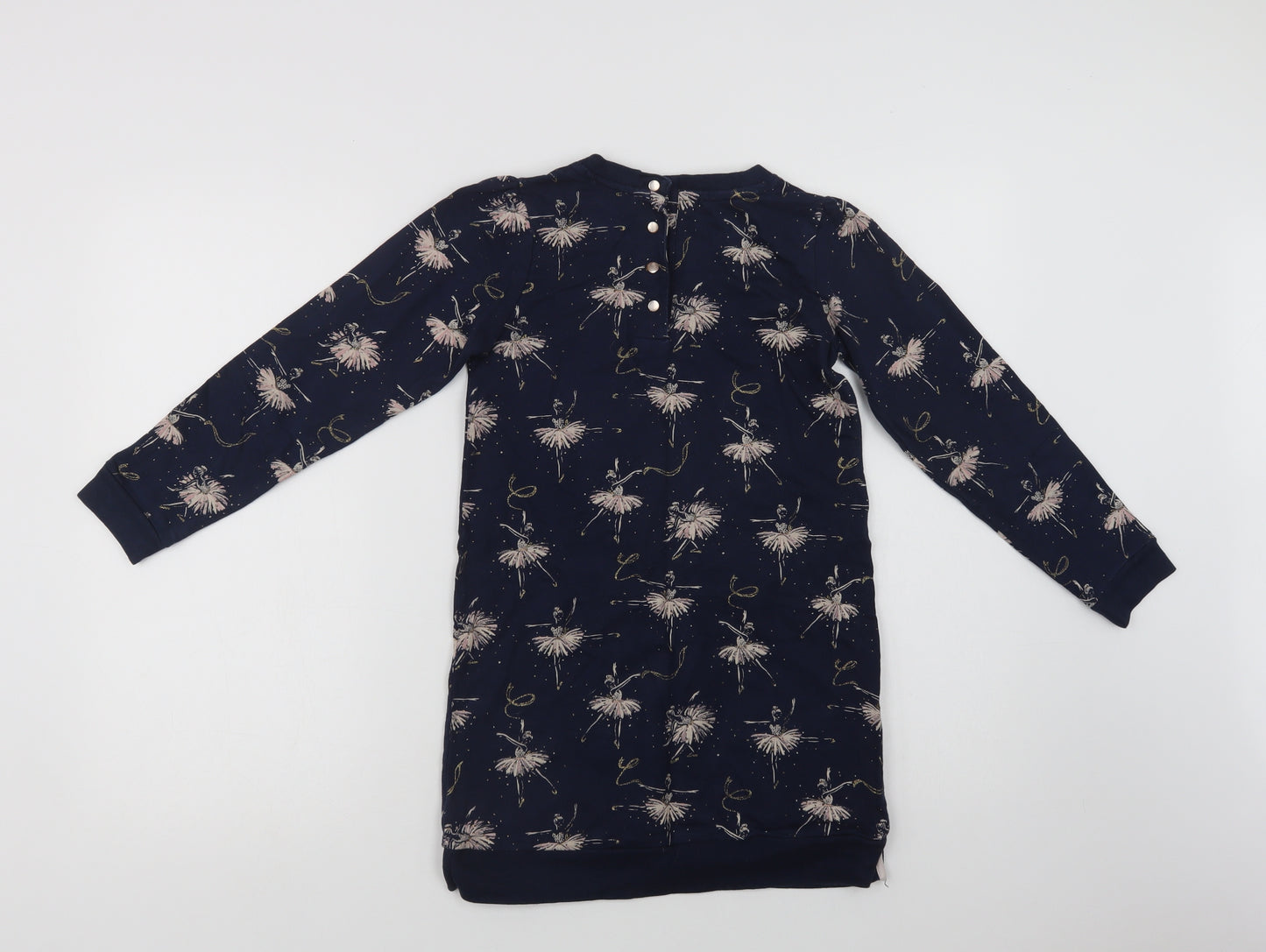Lulurain Girls Blue Geometric Cotton A-Line  Size 7-8 Years  Crew Neck Button - Ballerina Print