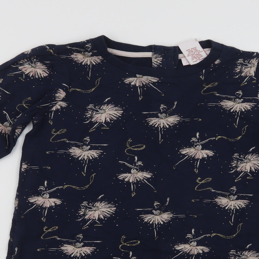 Lulurain Girls Blue Geometric Cotton A-Line  Size 7-8 Years  Crew Neck Button - Ballerina Print