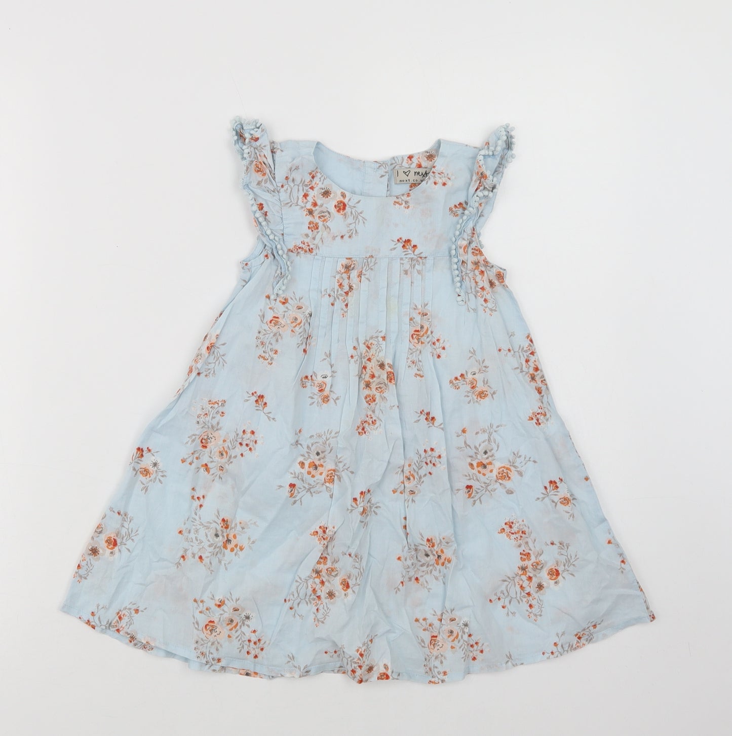 NEXT Girls Blue Floral Cotton A-Line  Size 2-3 Years  Crew Neck Button
