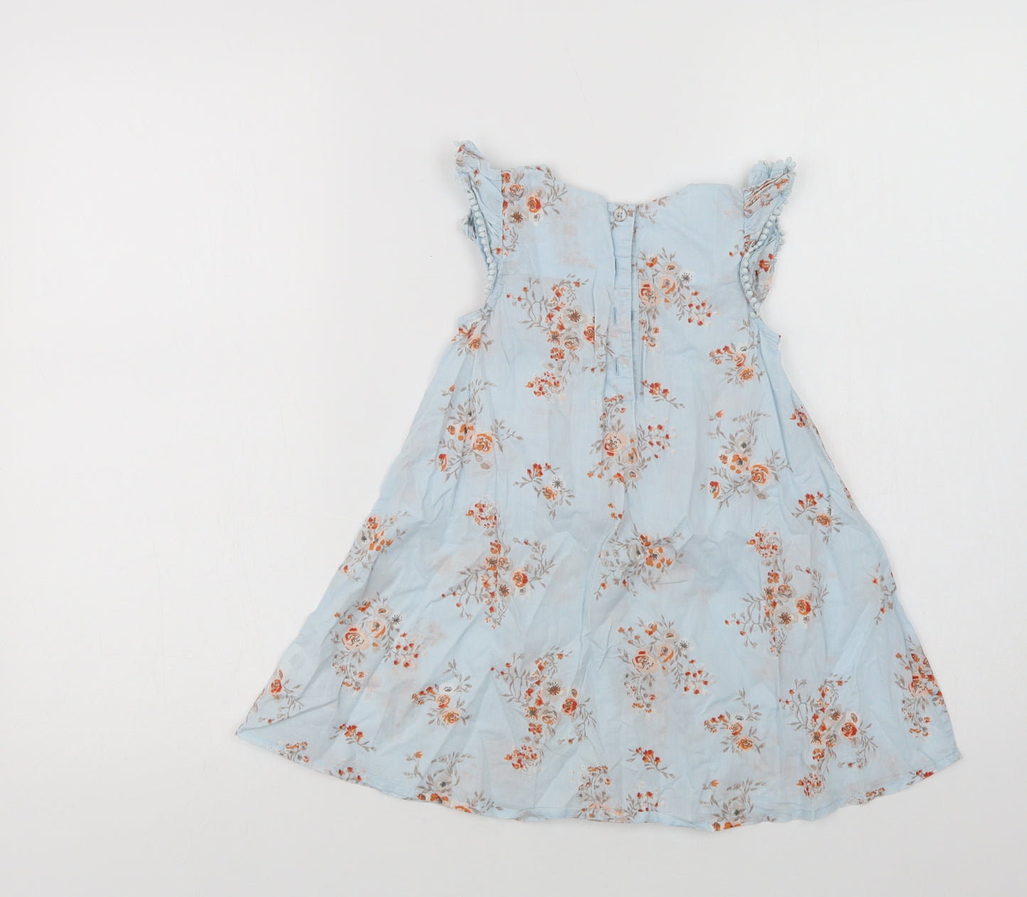 NEXT Girls Blue Floral Cotton A-Line  Size 2-3 Years  Crew Neck Button