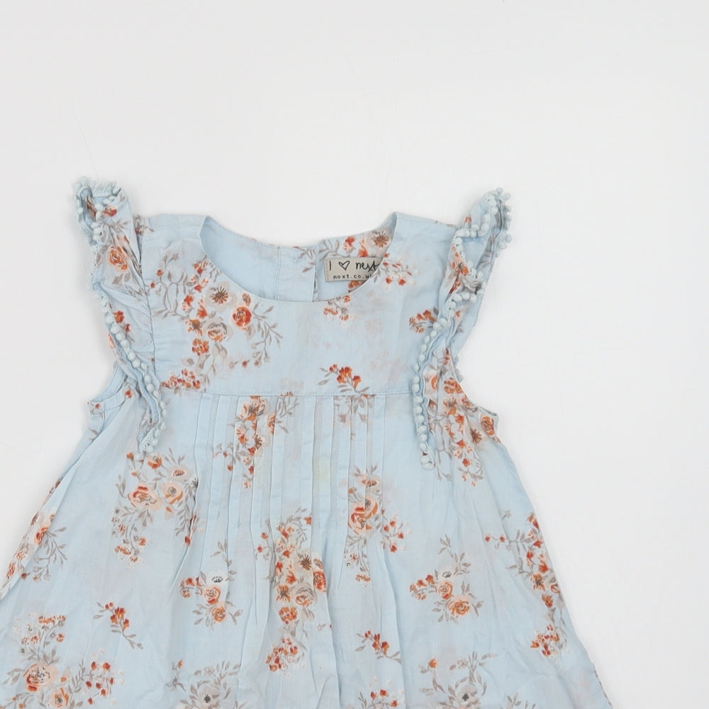 NEXT Girls Blue Floral Cotton A-Line  Size 2-3 Years  Crew Neck Button