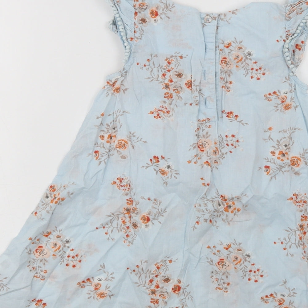 NEXT Girls Blue Floral Cotton A-Line  Size 2-3 Years  Crew Neck Button