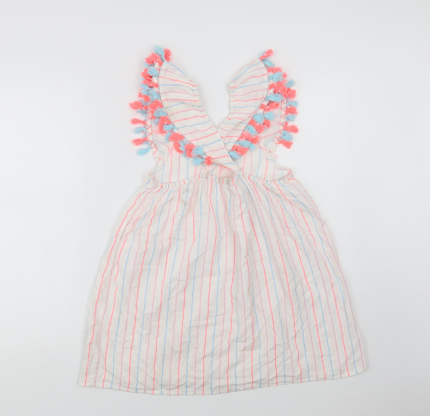 Crafted Girls White Striped Cotton A-Line  Size 7-8 Years  Square Neck