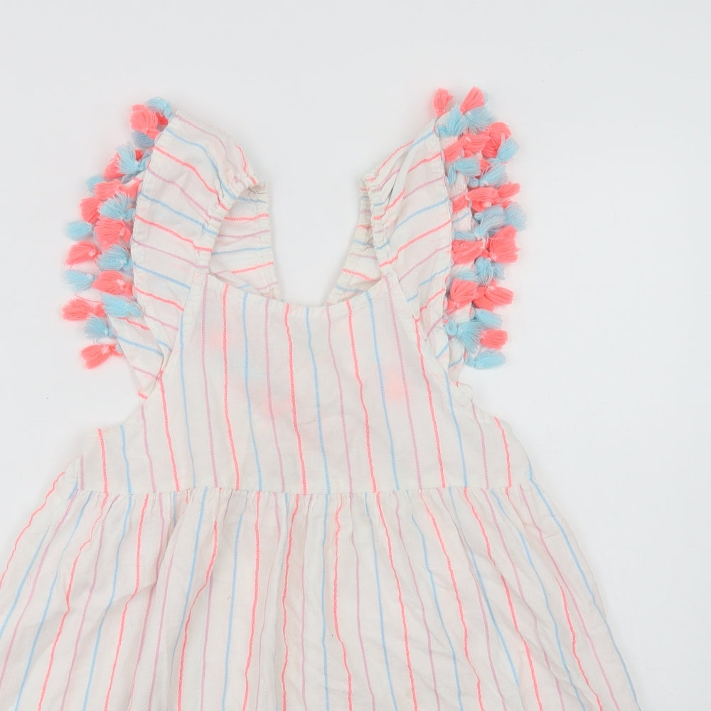 Crafted Girls White Striped Cotton A-Line  Size 7-8 Years  Square Neck