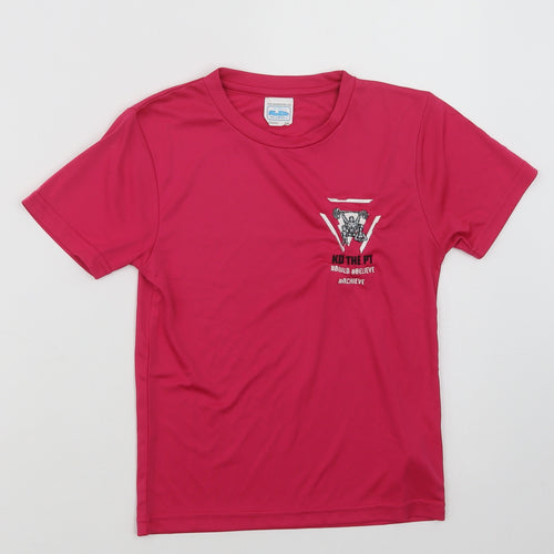 Awdis Girls Pink  Polyester Basic T-Shirt Size 5-6 Years Crew Neck  - Build, Believe, Achieve