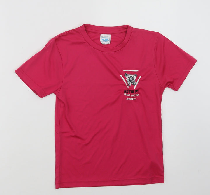 Awdis Girls Pink Polyester Basic T-Shirt Size 5-6 Years Crew Neck - Build, Believe, Achieve