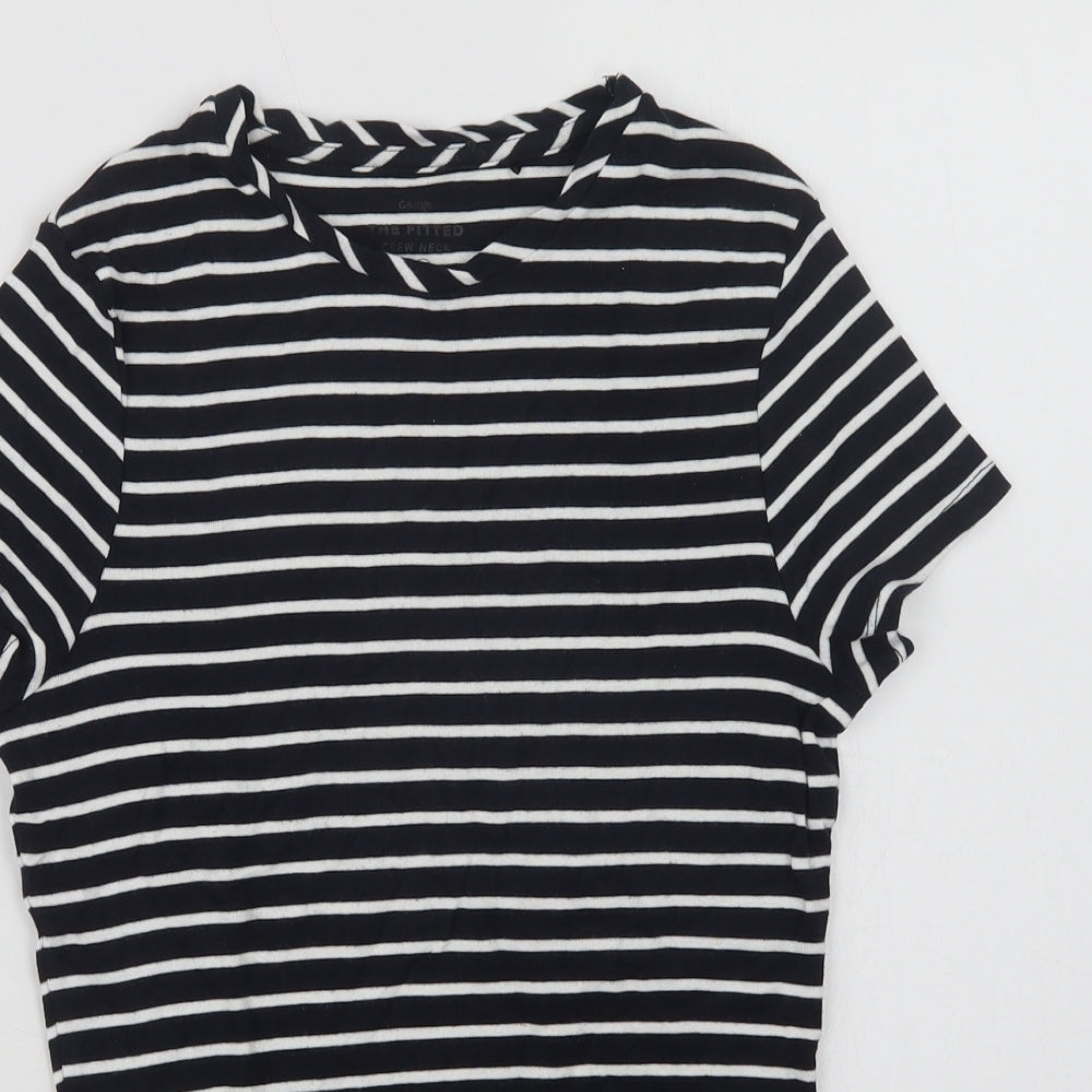 George Womens Blue Striped Cotton Basic T-Shirt Size 10 Crew Neck