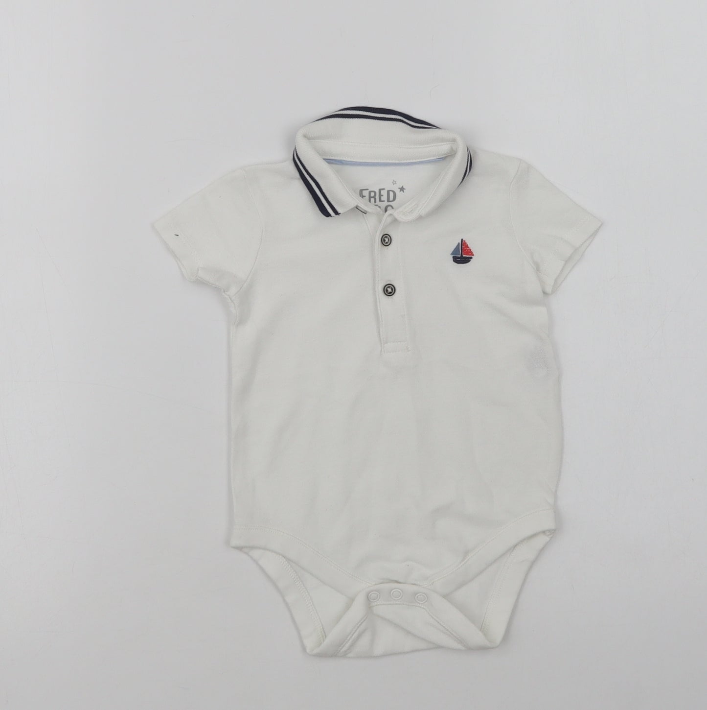 F&F Baby White  Cotton Babygrow One-Piece Size 12-18 Months  Snap - Sail Boat