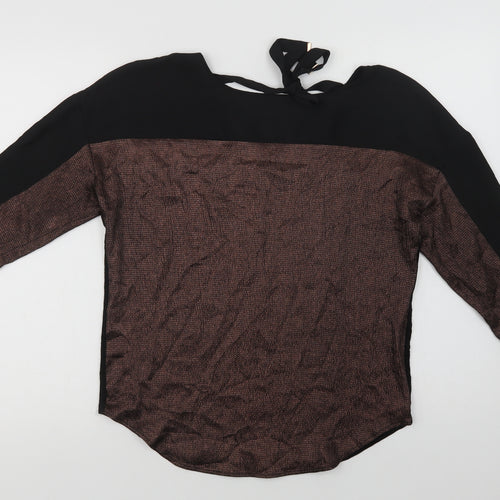 Oasis Womens Black Colourblock Polyester Basic Blouse Size S Round Neck