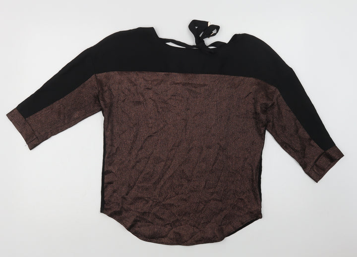 Oasis Womens Black Colourblock Polyester Basic Blouse Size S Round Neck