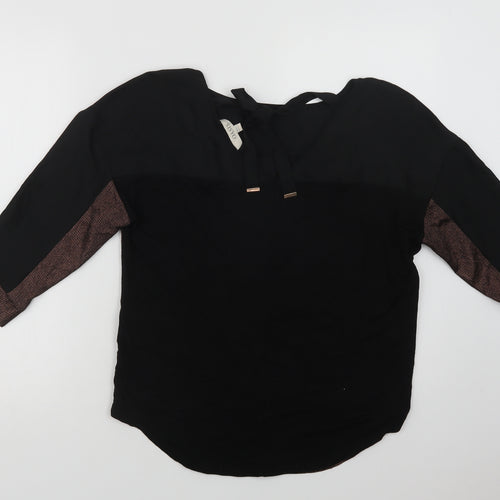 Oasis Womens Black Colourblock Polyester Basic Blouse Size S Round Neck