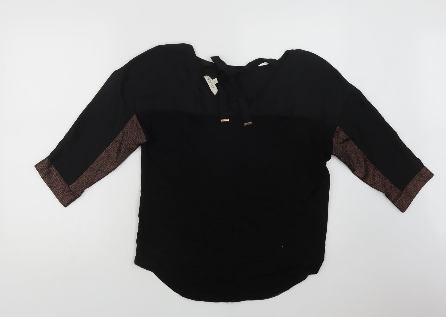 Oasis Womens Black Colourblock Polyester Basic Blouse Size S Round Neck