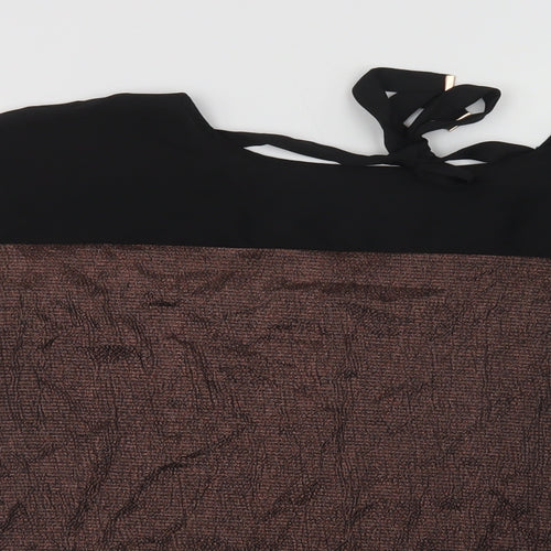 Oasis Womens Black Colourblock Polyester Basic Blouse Size S Round Neck