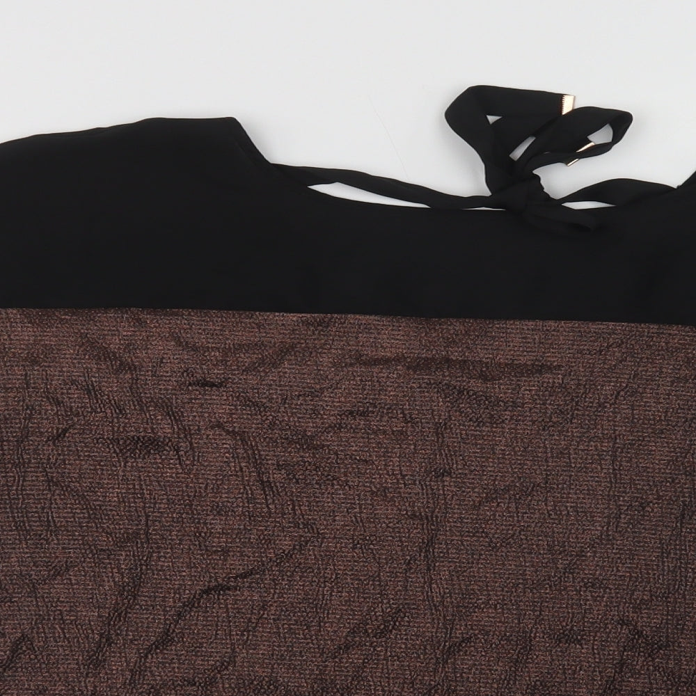 Oasis Womens Black Colourblock Polyester Basic Blouse Size S Round Neck