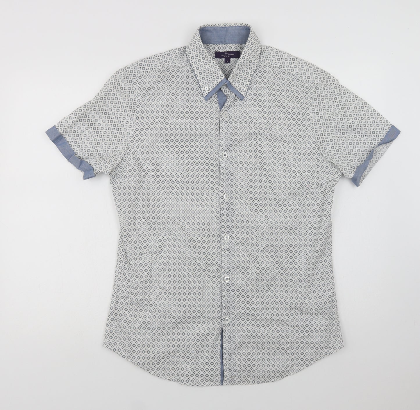 George Mens White Geometric Cotton  Button-Up Size M Collared Button