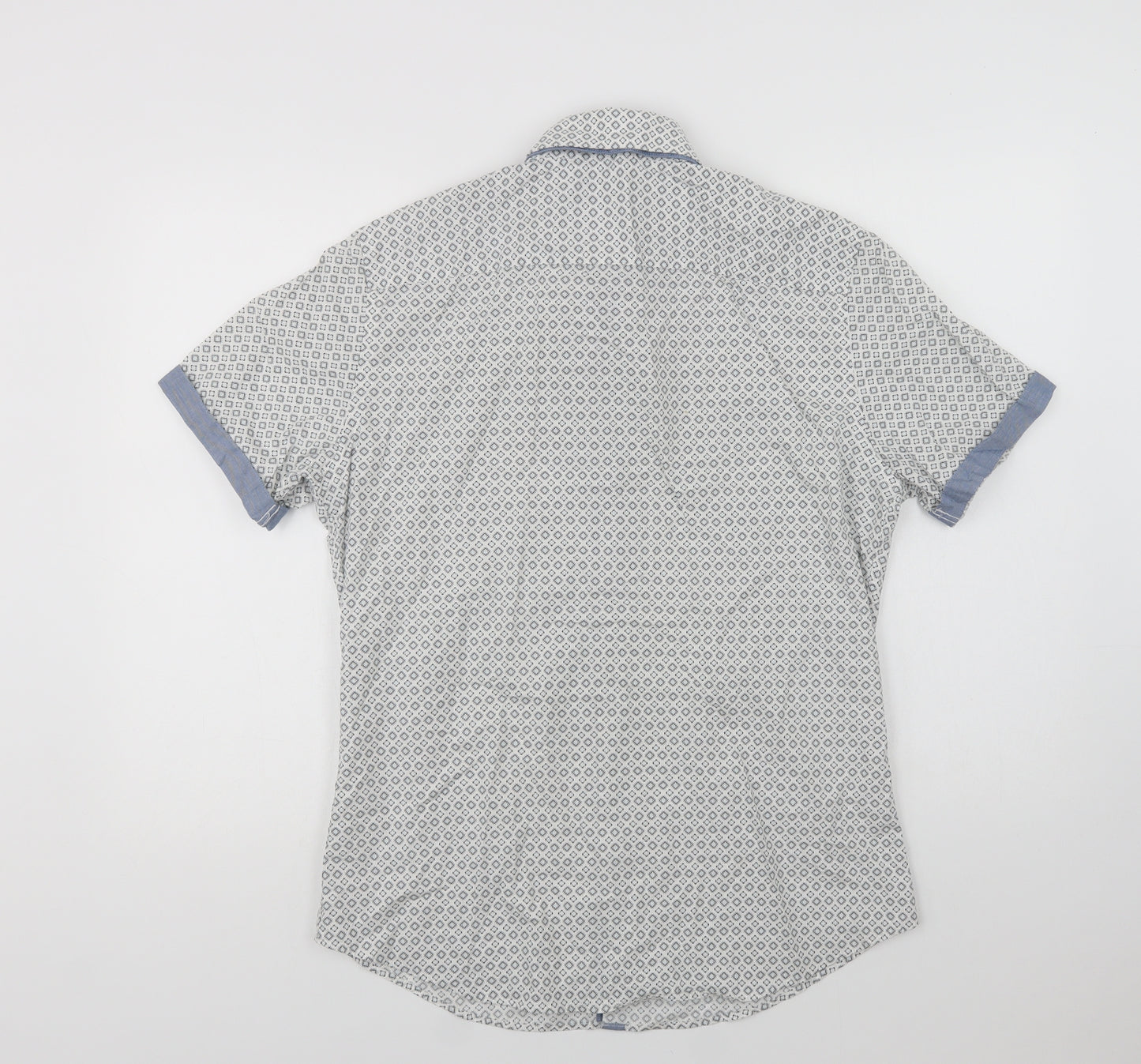 George Mens White Geometric Cotton  Button-Up Size M Collared Button