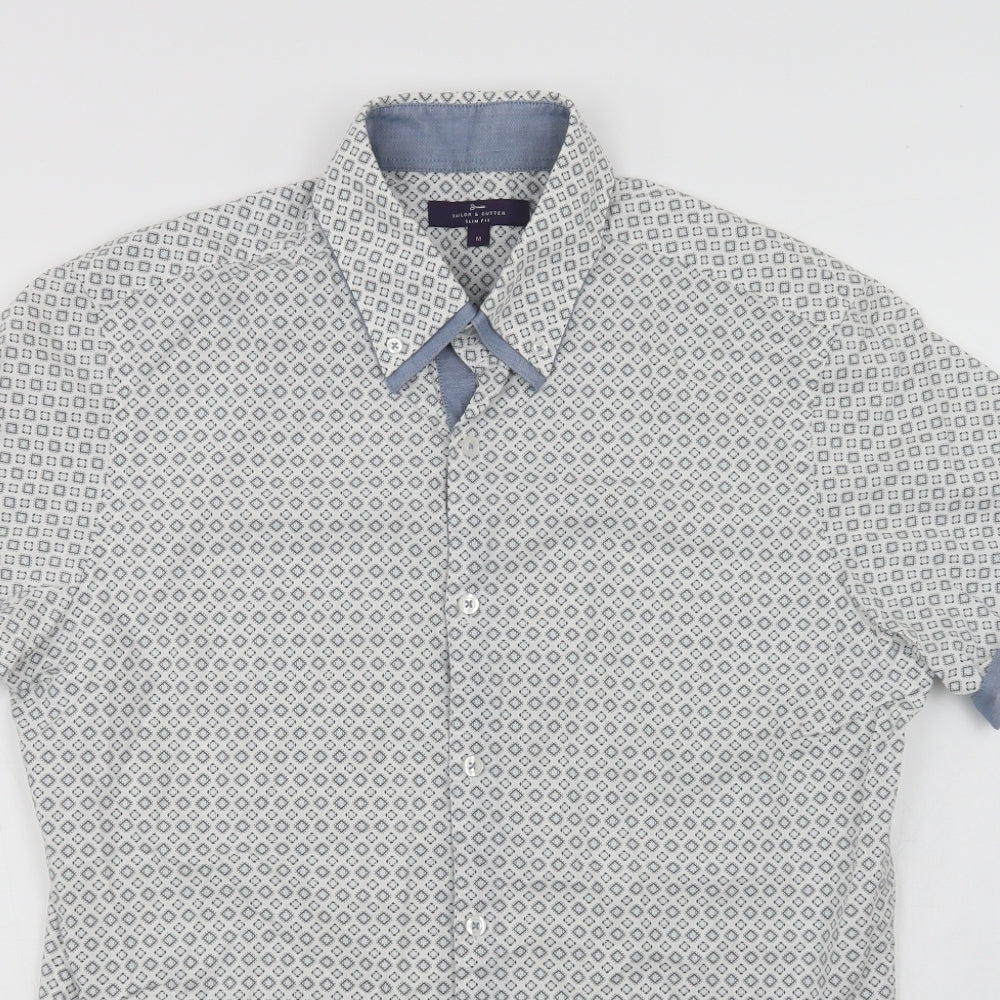 George Mens White Geometric Cotton  Button-Up Size M Collared Button