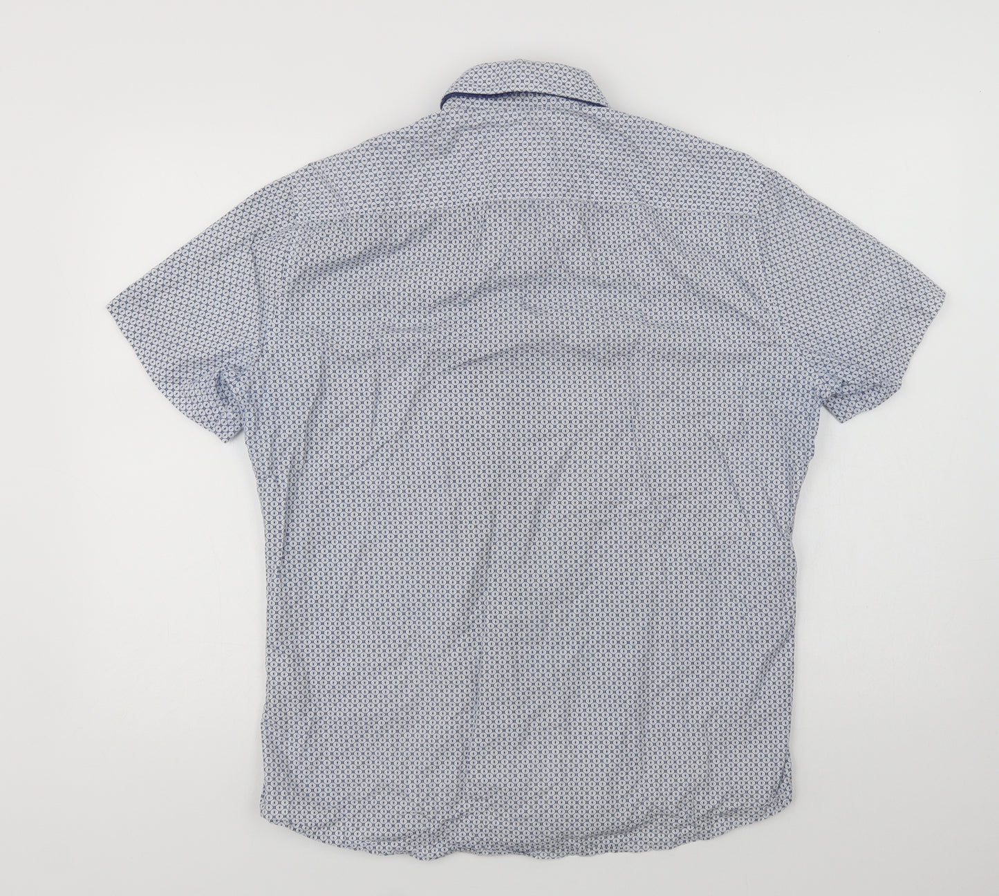 NEXT Mens Blue Geometric Cotton  Button-Up Size L Collared Button