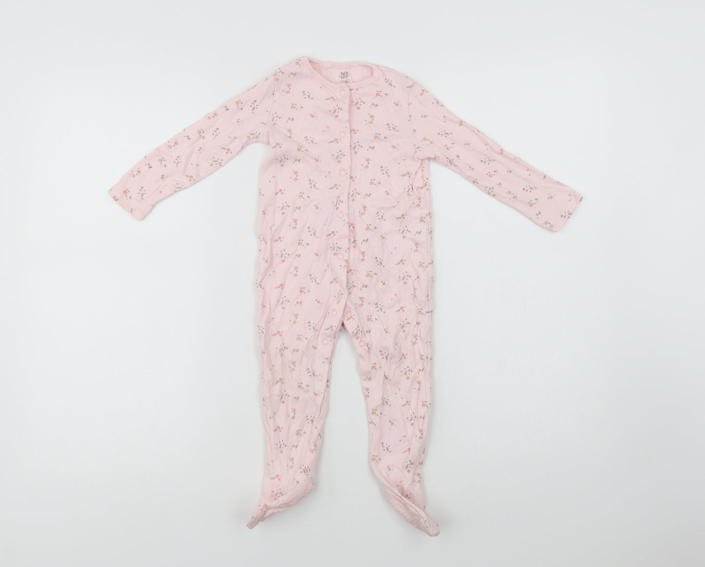 F&F Baby Pink Floral Cotton Babygrow One-Piece Size 12-18 Months  Snap