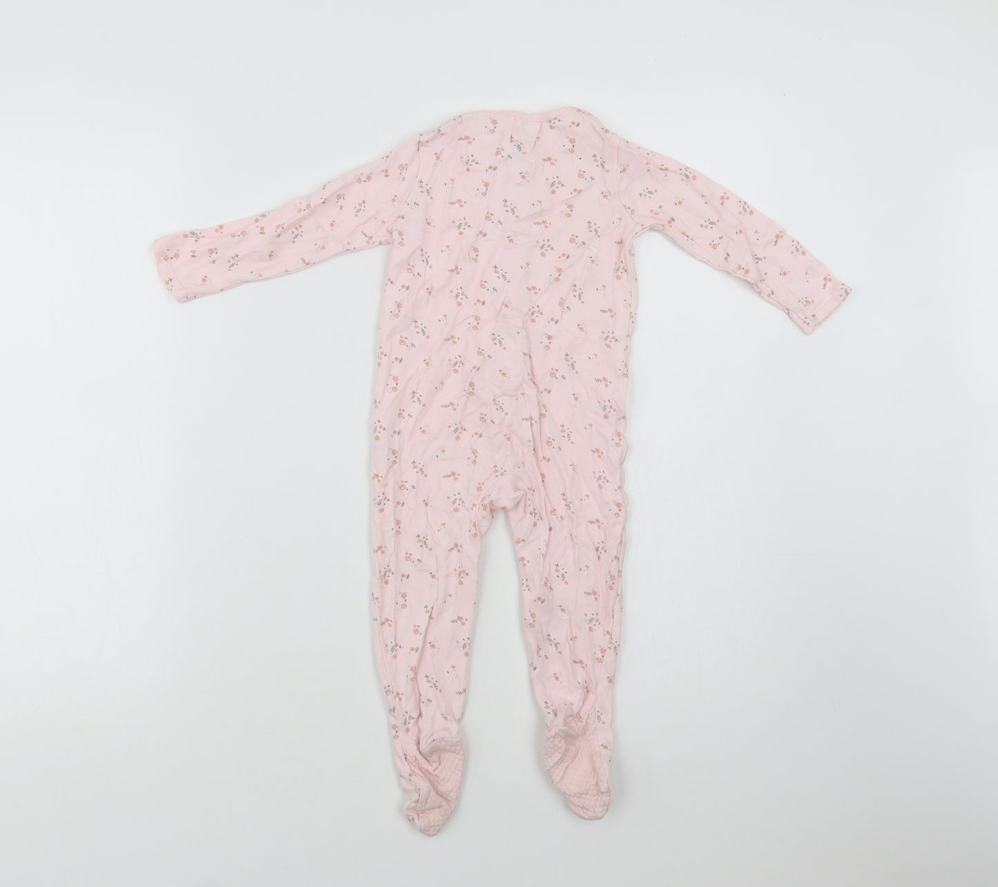 F&F Baby Pink Floral Cotton Babygrow One-Piece Size 12-18 Months  Snap