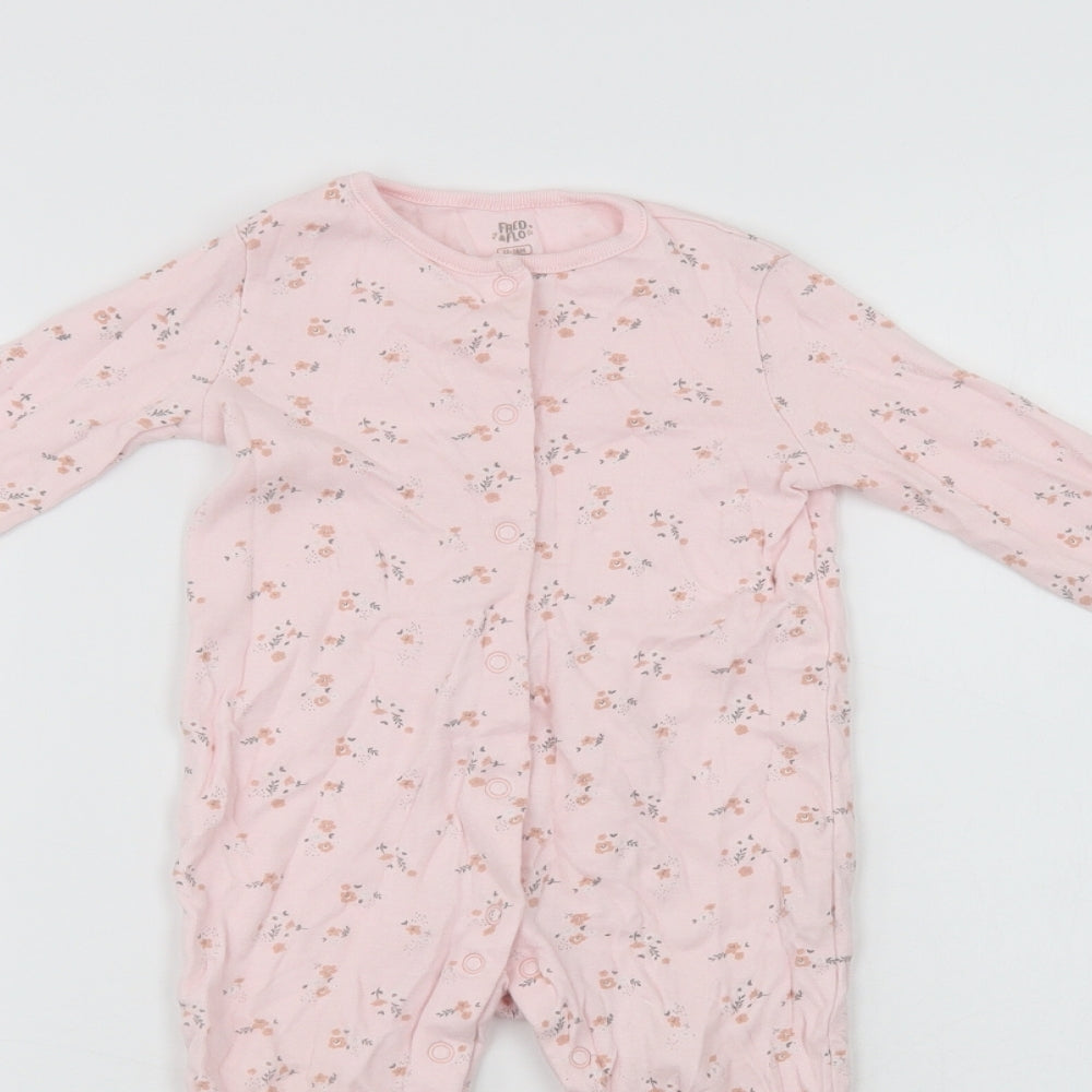 F&F Baby Pink Floral Cotton Babygrow One-Piece Size 12-18 Months  Snap