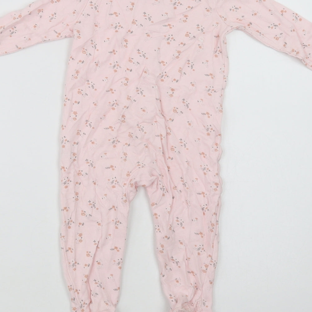 F&F Baby Pink Floral Cotton Babygrow One-Piece Size 12-18 Months  Snap