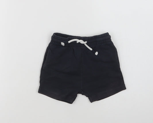 Front view of Next Baby Blue Cotton Cropped Trousers, size 12-18, Months Drawstring