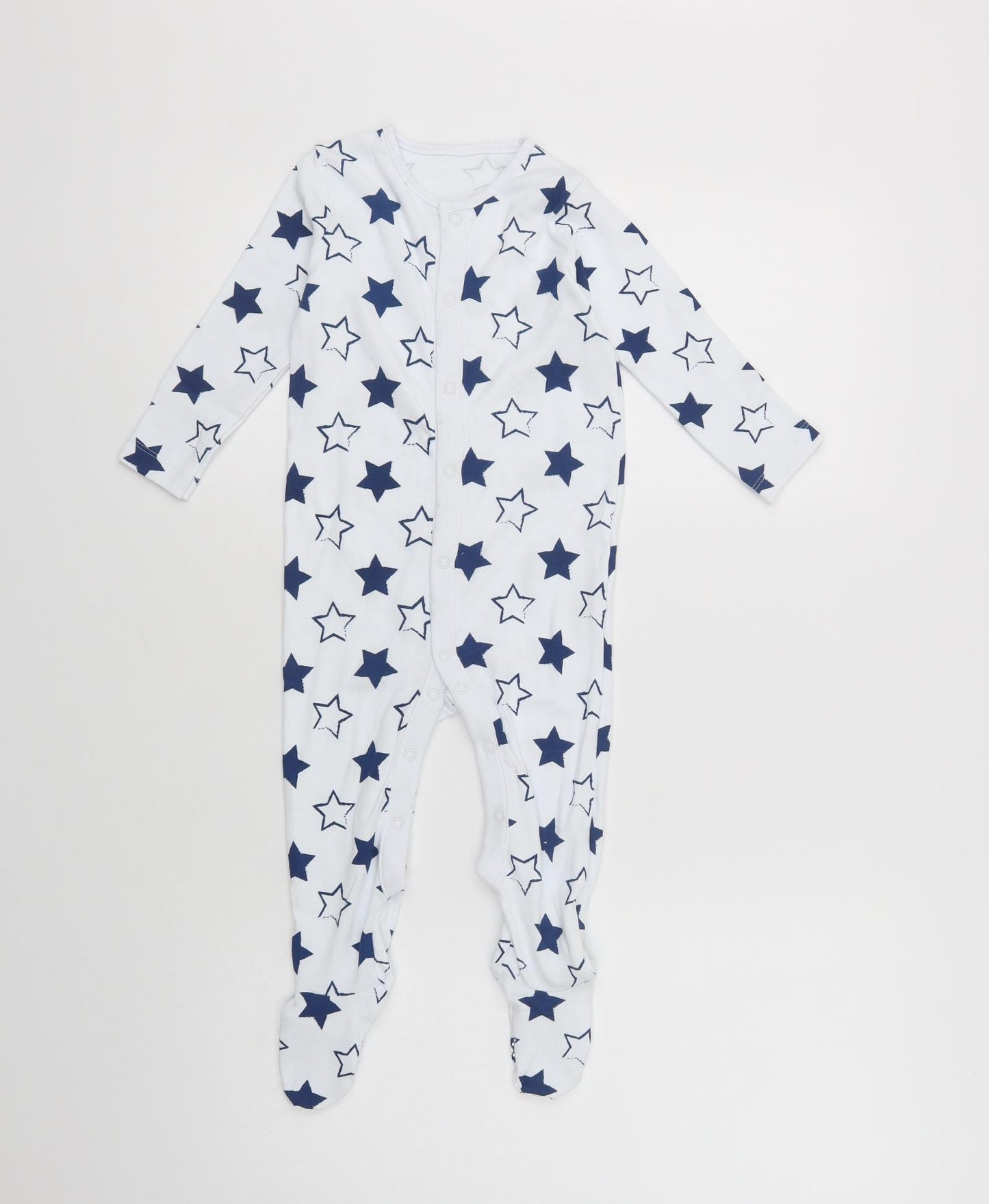 Dunnes Stores Baby White Geometric Cotton Babygrow One-Piece Size 12-18 Months  Snap - Star Print