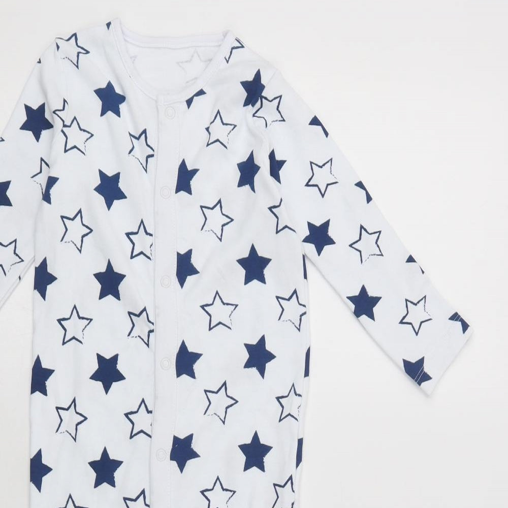 Dunnes Stores Baby White Geometric Cotton Babygrow One-Piece Size 12-18 Months  Snap - Star Print