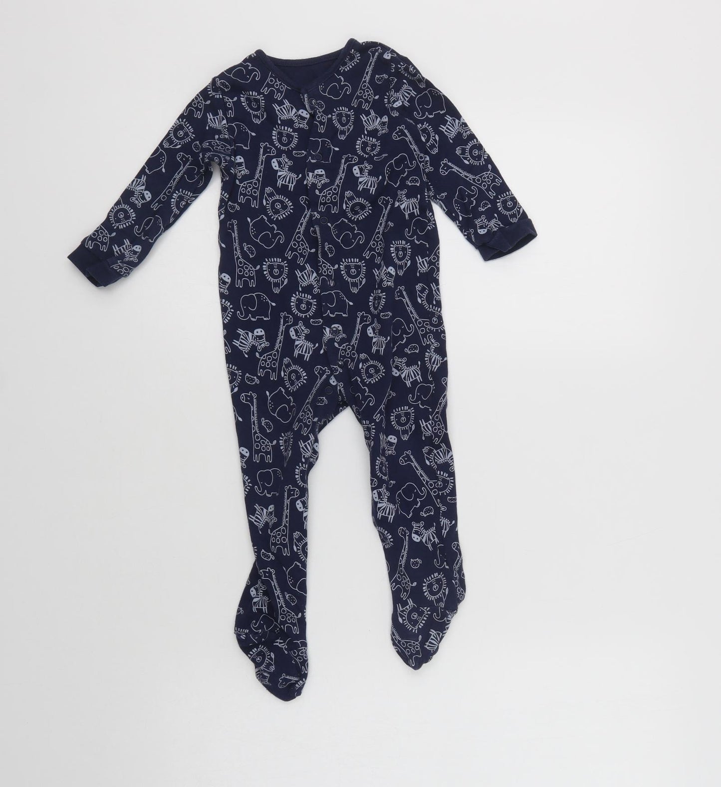 Matalan Baby Blue Geometric Cotton Babygrow One-Piece Size 12-18 Months  Snap - Cute Animals Print