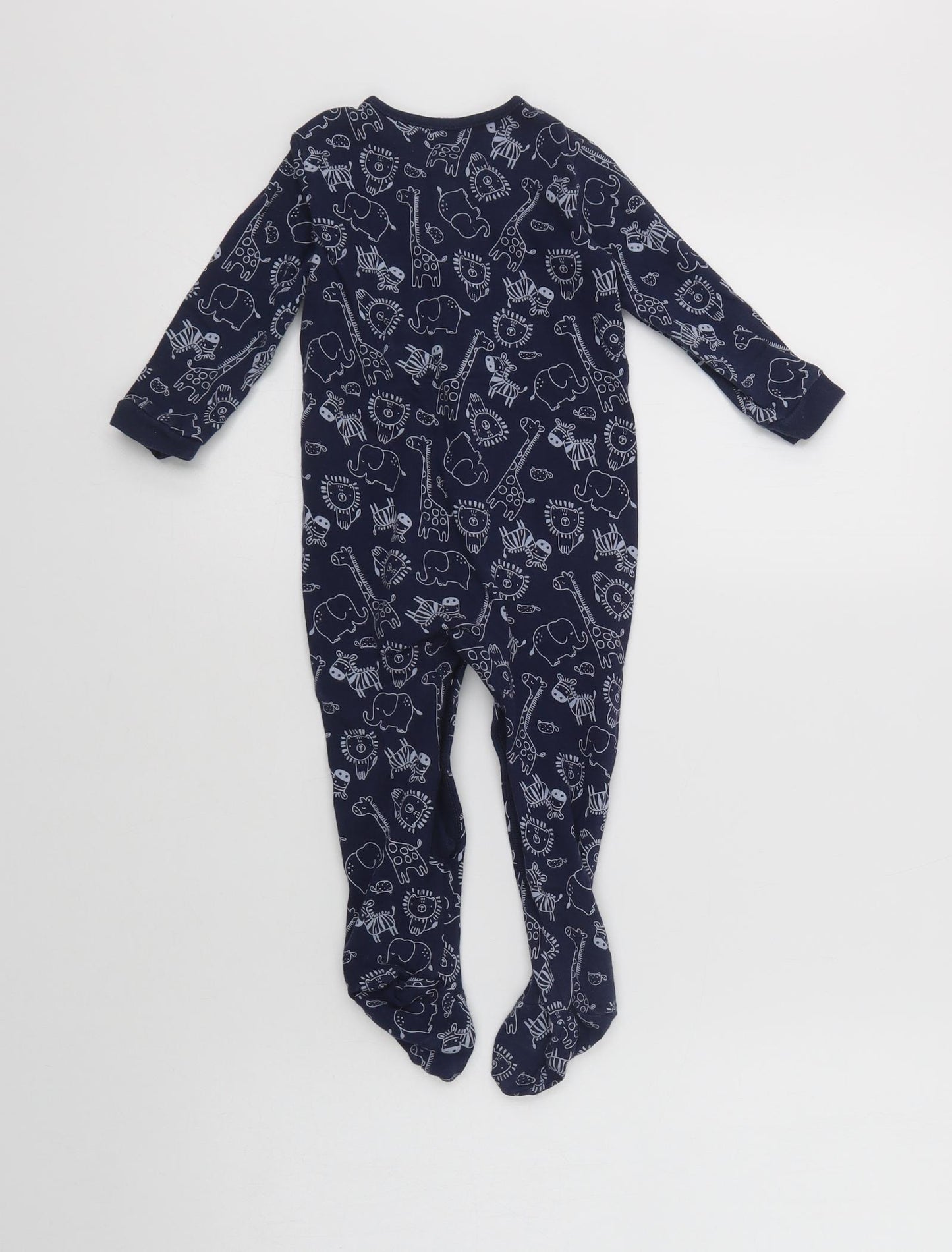 Matalan Baby Blue Geometric Cotton Babygrow One-Piece Size 12-18 Months  Snap - Cute Animals Print