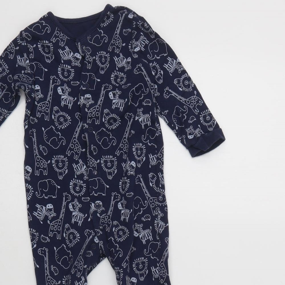 Matalan Baby Blue Geometric Cotton Babygrow One-Piece Size 12-18 Months  Snap - Cute Animals Print