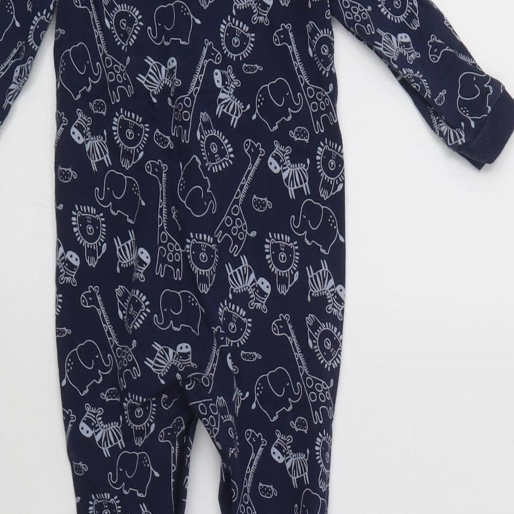 Matalan Baby Blue Geometric Cotton Babygrow One-Piece Size 12-18 Months  Snap - Cute Animals Print