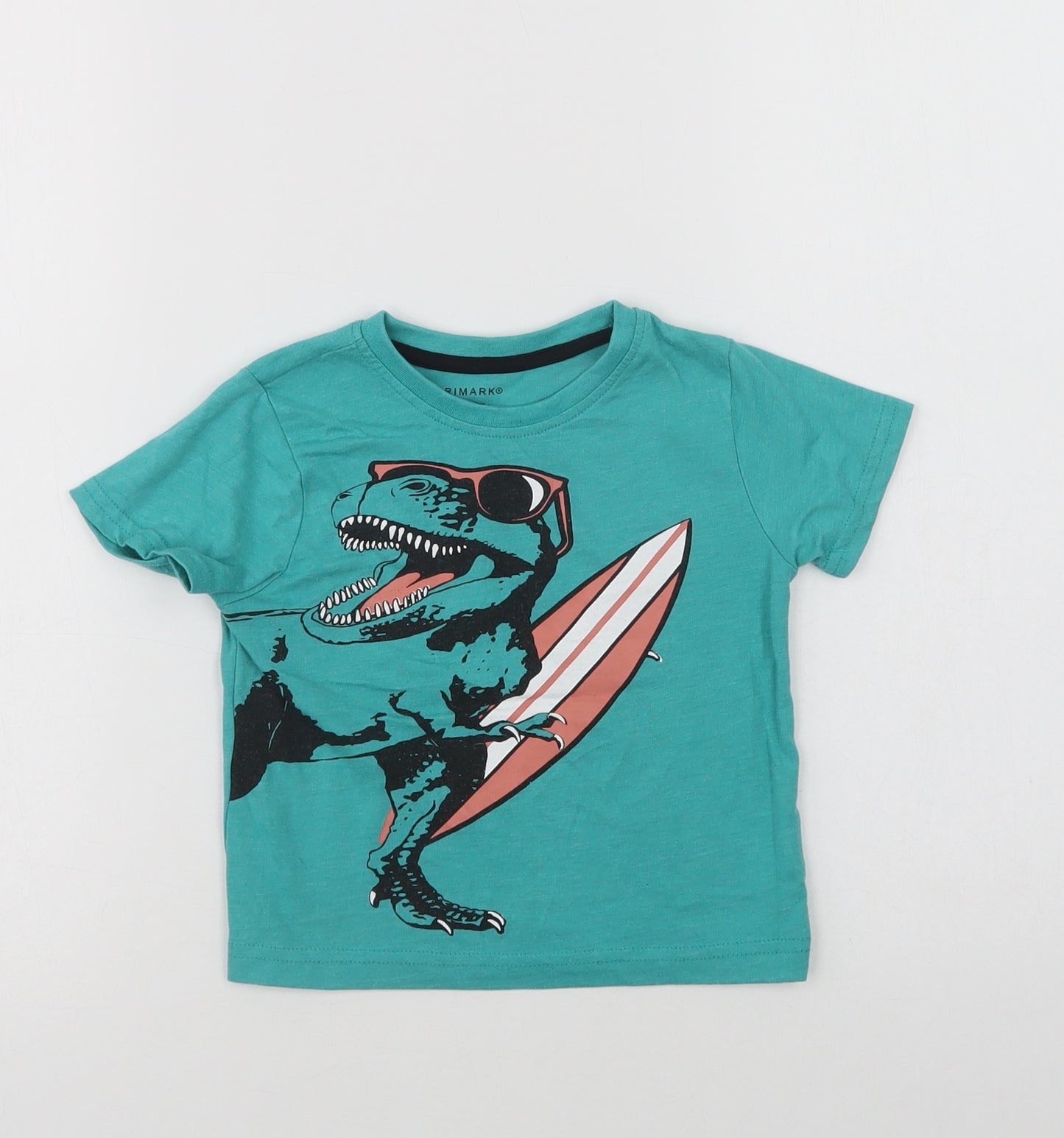 Primark Baby Green  Cotton Pullover T-Shirt Size 18-24 Months Crew Neck  - Dino