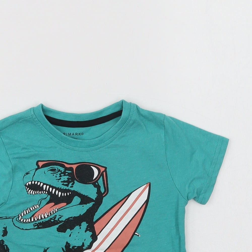 Primark Baby Green  Cotton Pullover T-Shirt Size 18-24 Months Crew Neck  - Dino