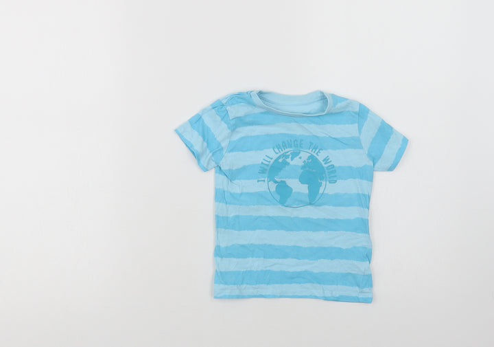 Dunnes Stores Baby Blue Striped Cotton Basic T-Shirt Size 18-24 Months Crew Neck - Change The World