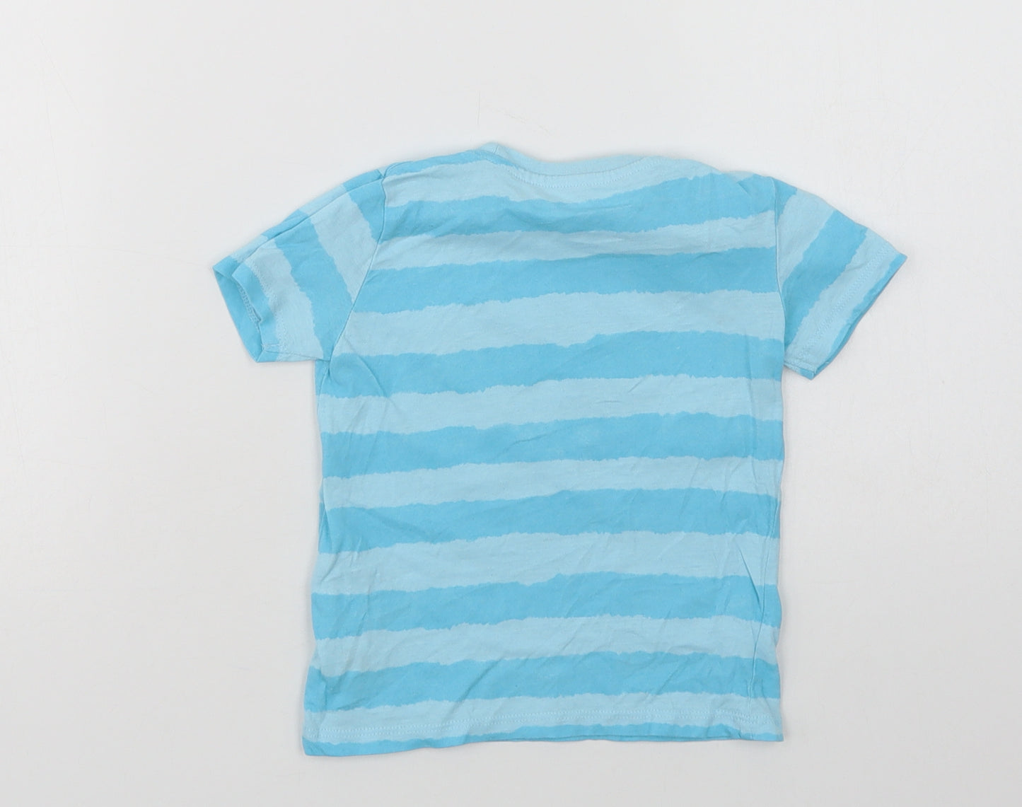 Dunnes Stores Baby Blue Striped Cotton Basic T-Shirt Size 18-24 Months Crew Neck  - Change The World