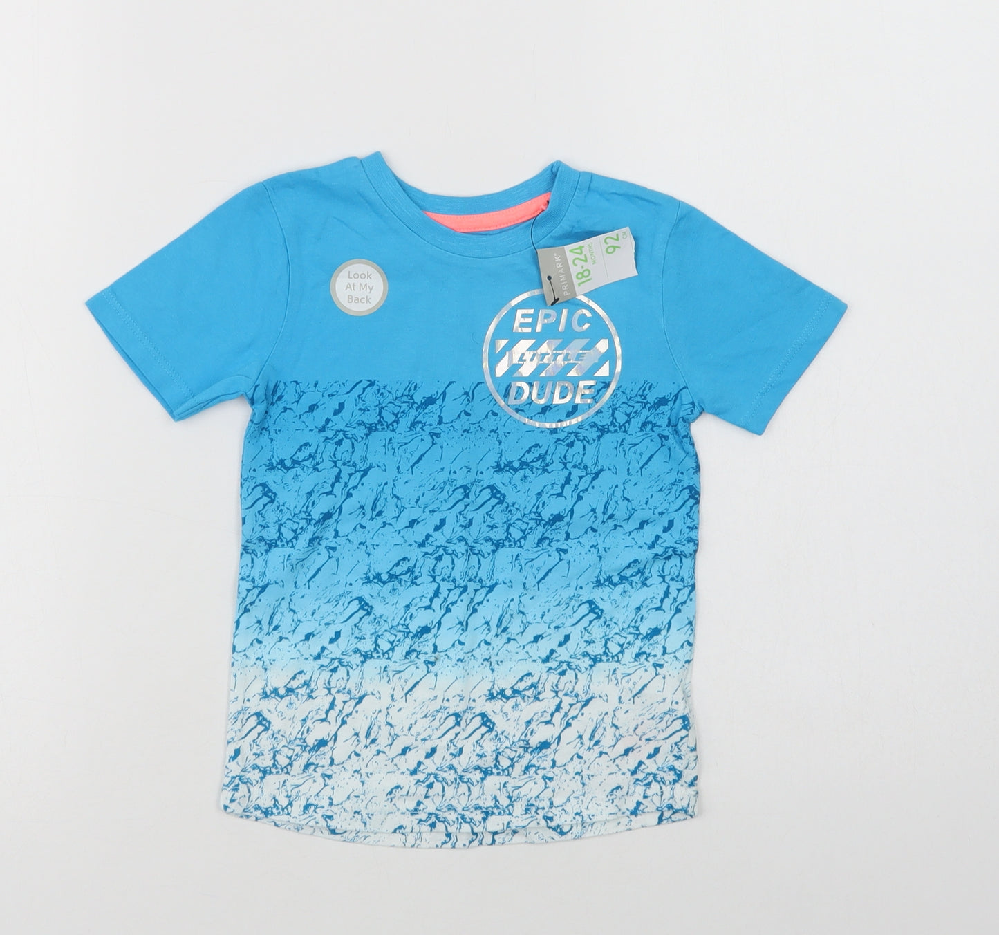 Primark Baby Blue Geometric Cotton Pullover T-Shirt Size 18-24 Months Crew Neck  - Epic Dude