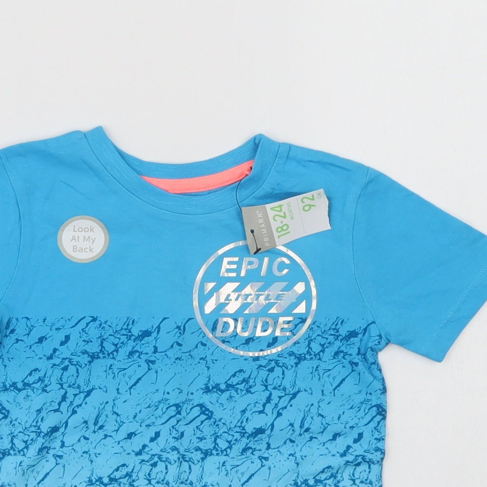 Primark Baby Blue Geometric Cotton Pullover T-Shirt Size 18-24 Months Crew Neck  - Epic Dude