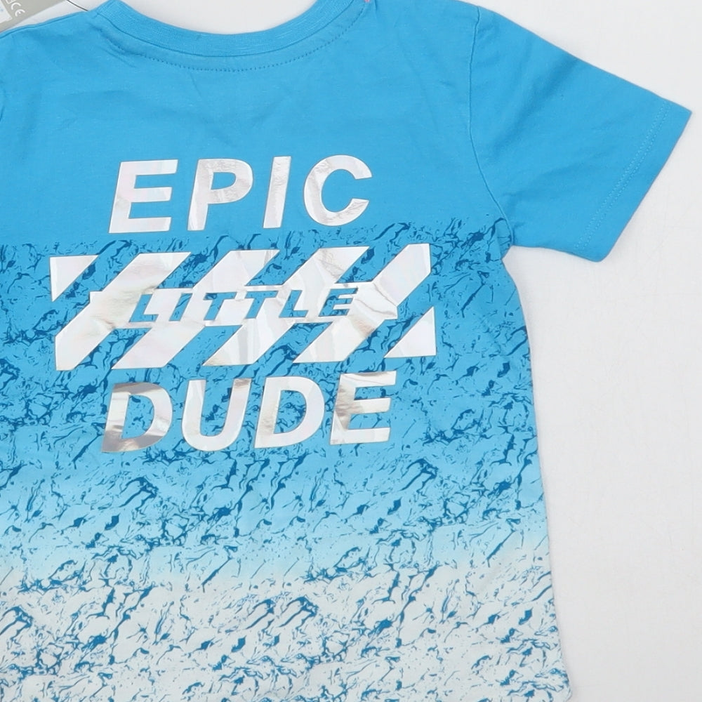 Primark Baby Blue Geometric Cotton Pullover T-Shirt Size 18-24 Months Crew Neck  - Epic Dude