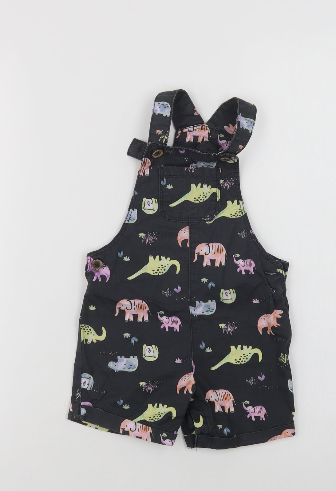 F&F Baby Grey Geometric Cotton Dungaree Outfit/Set Size 18-24 Months  Snap - Cute Animals Print