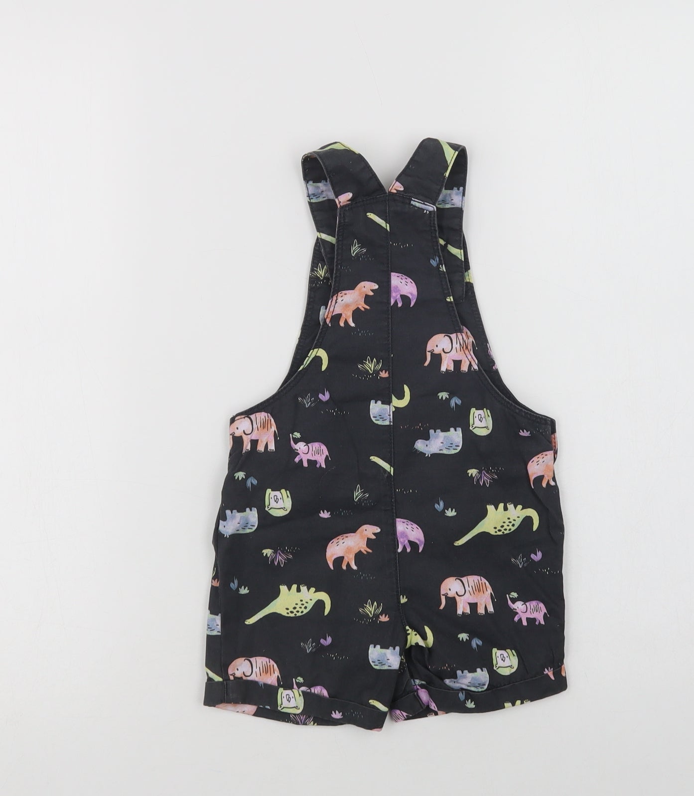 F&F Baby Grey Geometric Cotton Dungaree Outfit/Set Size 18-24 Months  Snap - Cute Animals Print