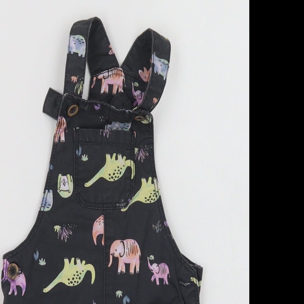 F&F Baby Grey Geometric Cotton Dungaree Outfit/Set Size 18-24 Months  Snap - Cute Animals Print