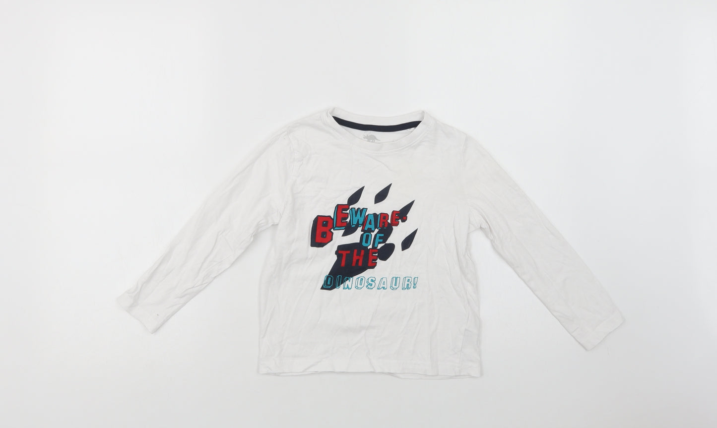 Lupilu Boys White  Cotton Basic T-Shirt Size 4-5 Years Crew Neck  - Dinosaur
