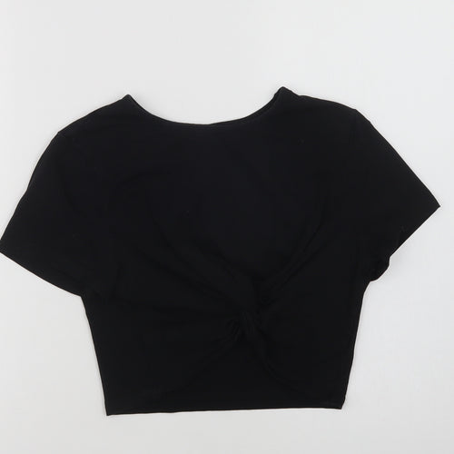 SheIn Womens Black  Cotton Cropped T-Shirt Size L Crew Neck